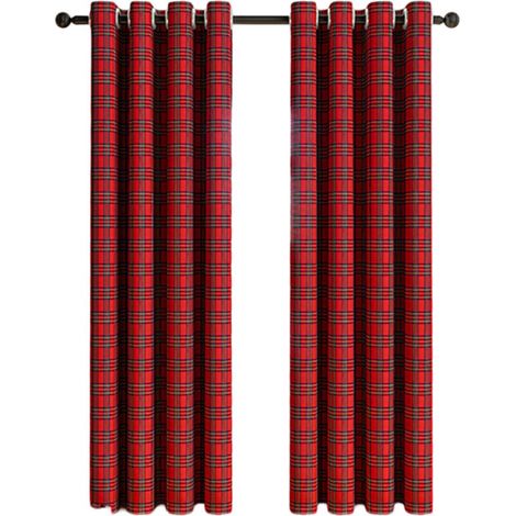 Rideaux à Carreaux Écossais (Plaid) - Imprimé Rayé Décoratif Noël - Filtration Lumière - Ferme à Oeillets pour Cuisine/Salon (1/5)