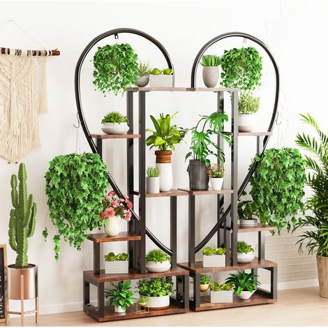 Unho – Porte plantes en fer forgé – Étagère à plantes 6 niveaux – Support pot de fleurs en métal noir – Dimensions 112x28x165cm