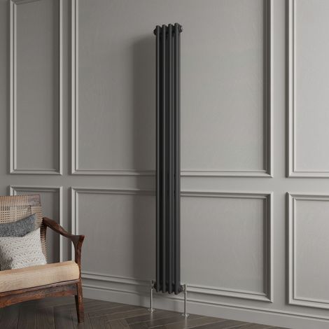 Biubiubath Traditional Cast Iron Style Radiator Vertical 2 Column Black 1800x200mm