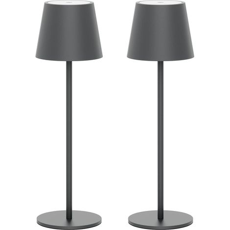 Lot de 2 LED Dimmable Lampe de Table à batterie, Rechargeable Lampe de Bureau Aluminium avec Chargement USB-C pour Intérieur/Extérieur, Lumière Chaude Couleur 3000K, IP54, Gris Foncé