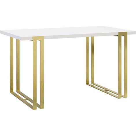 Mesa Comfivo Sors, Blanco + Dorado, 76x80x140cm, Alargamiento, Aglomerado laminado, Metal