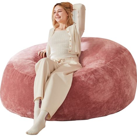 Pouf in pelliccia sintetica - Pouf da soggiorno - Pouf gigante - Pieghevole, in schiuma, con rivestimento lavabile, seduta relax trasformabile - Diametro 150 cm - Rosa (1/5)