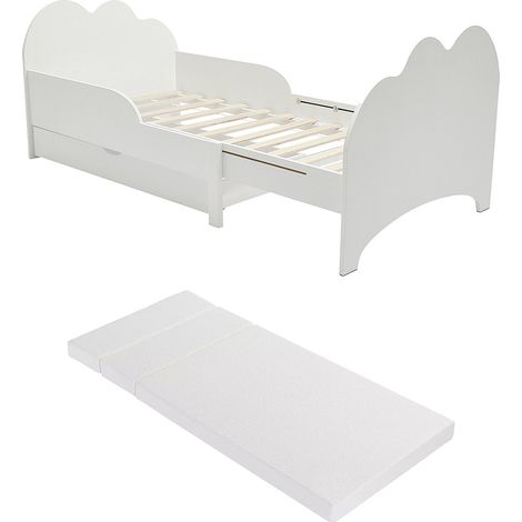 Lit évolutif 90 x 140/170/200 cm avec tiroir - Pin et MDF - Blanc + Matelas - TEONIA (1/5)
