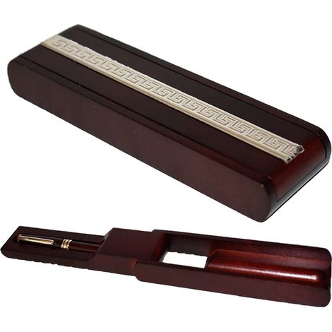 Portapenna custodia con penna in legno astuccio placca argento 925 idea regalo laurea compleanno anniversario (1/5)