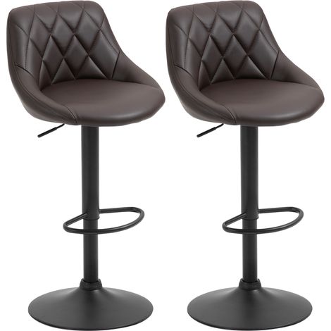 Sgabelli da Bar Regolabili Schienale Poggiapiedi Similpelle Marrone Nero Base Metallo 46x48x83-104 cm (1/5)