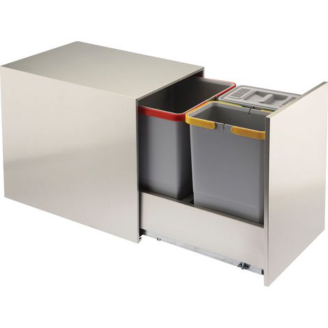 Poubelle à pédale coulissante inox 28L – 3 compartiments – Amortisseur – Dimensions 400x330mm – Matériaux inox et PP – Elletipi