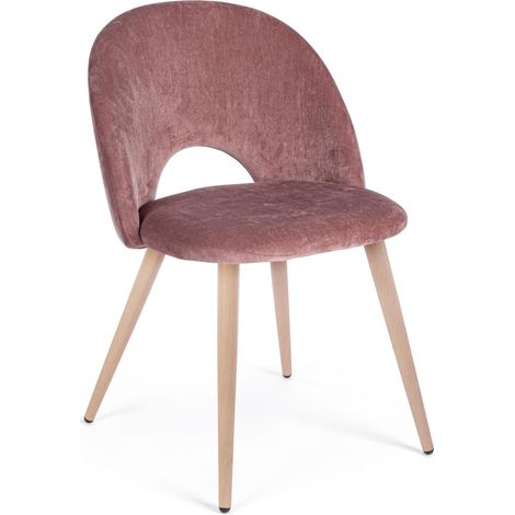Chaise en velours rose et pieds en acier Mania - Lot de 4 (1/5)