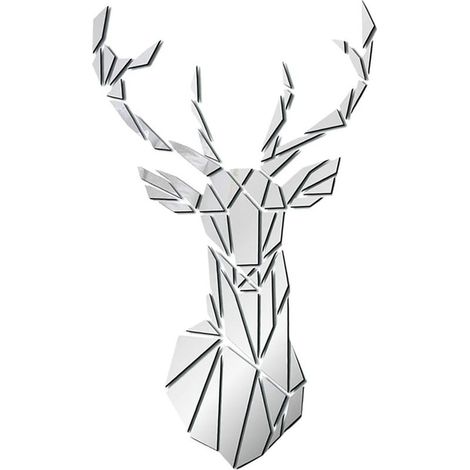 Murale Art Autocollant Tête de Cerf Autocollants Miroirs Décoration de la Maisons - 43x26cm - Argent-Fei Yu (1/5)