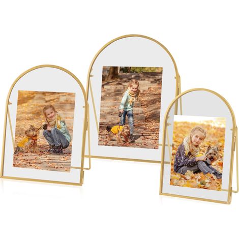 Lot de 3 cadres photo flottants dorés de 10,2 x 15,2 cm, 12,7 x 17,8 cm, 15,2 x 20,3 cm, cadre photo vintage en laiton doré pour œuvres d'art, photos, affichage sur table (1/5)