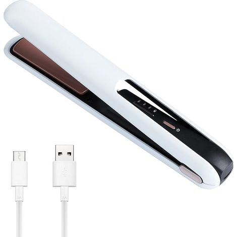 Mini Lisseur à Cheveux Sans Fil, Fer à Friser de Voyage pour Pointes, Lisseur Céramique Portable 2-en-1 avec Batterie Rechargeable USB 4800mAh, Petit Fer à Boucler pour Cheveux Courts (1/5)