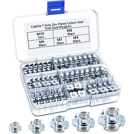 Ecrou Tee 4 Branches Acier Carbone M6 M8 M10 Pour Menuiserie Metal Meuble Bricolage Kit 145 Pieces (1/5)