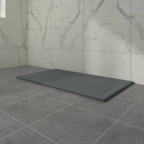 Aquariss Anthracite Rectangular Shower Tray Slate Effect SMC Slip-Resistant Shower Base 1500x900mm with Waste