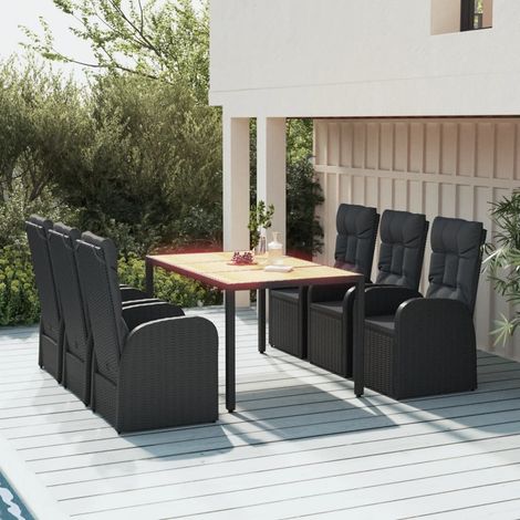 Salon de jardin 7 pcs - Mobilier de jardin - Mobilier de salle à manger de jardin et coussins Noir Résine tressée Chic-700384 (1/5)
