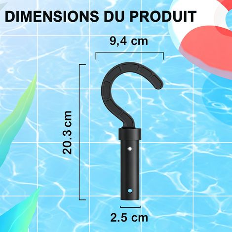 Crochet Universel pour Perche de Piscine (1 Pouce) - Ergonomique 20,3 cm pour Poteau de Piscine et Tout Type de Robot Nettoyeur (1/5)