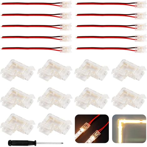 20 Pcs Connecteur Ruban LED COB 2 Pin pour 8mm, Connectique Ruban LED 2 Broches, 10 Connecteurs d'Angle (1/5)