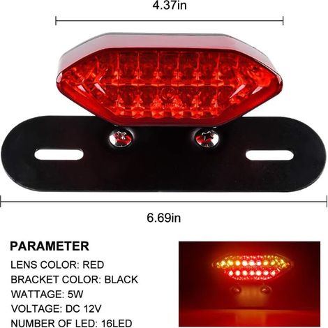 Lampada posteriore LED per moto, integrata con luci di stop e frecce, montaggio su telaio in ferro, lente rossa (1/3)