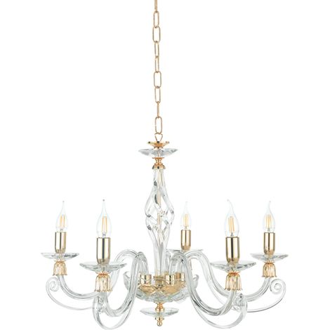 Lampadario a sospensione 1306 in vetro soffiato D76 cm lavorato a mano 5 luci ORO (1/2)