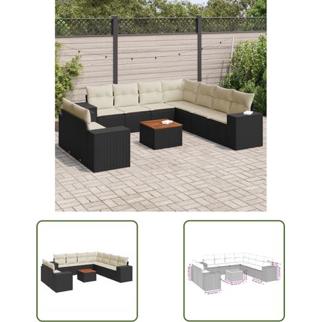 The Living Store 10-tlg. Garten-Sofagarnitur mit Kissen Schwarz Poly Rattan - Gartenmöbel - Esstischgarnituren - Outdoor Möbel - Lounge Set - Rattan Gartenmöbel (1/3)