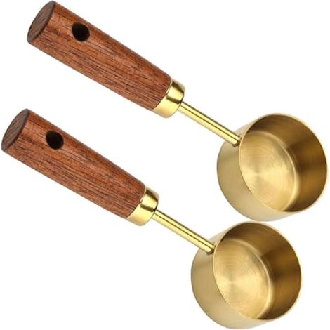 Cuillère doseuse à café en acier inoxydable pour café moulu, 15 ml, avec manche en bois. (1/5)