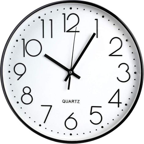 Horloge murale ronde design 30 cm, cadran blanc liseré noir, à accrocher au séjour ou bureau, 1 pièce (1/5)