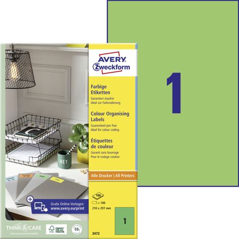 Universaletikett 210 x 297 mm (B x H) nicht wieder ablösbar Papier grün 100 Etik./Pack. (1/5)