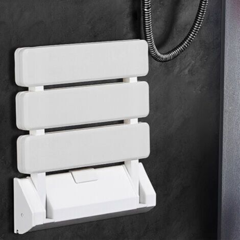 Tabouret de douche mural pliable, capacité de charge de 130 kg, tabouret de douche pliable, tabouret de salle de bain pliable, tabouret mural pliable, blanc.