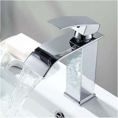 Modern bathroom sink faucet, 20-piece set, waterfall sink faucet, mixer tap with 2 long hoses, silver, 3/8" (1/4)