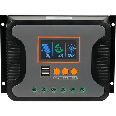 Irovami Contrôleur solaire 80A PWM 12-48V – USB, LCD, boost – Idéal pour panneau solaire, camping (1/5)