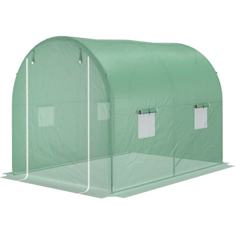 Serre de jardin tunnel 6 m² 3L x 2l x 2.10H m châssis tubulaire renforcé porte zippée 4 fenêtres enroulables vert
