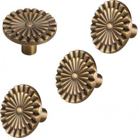 Maniglie per armadio, 4 pezzi, foro singolo, a forma di girasole (ottone antico) (1/4)