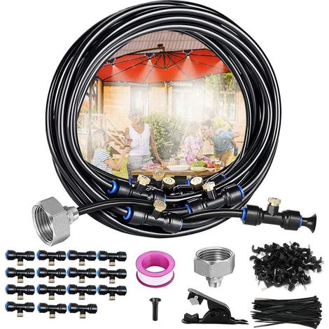 Brumisateur de Terrasse Extérieur 12m, Pré-assemblé avec 15 Buses et Adaptateur 3/4" en Laiton, Système de Refroidissement pour Patio, Jardin et Serre (1/5)