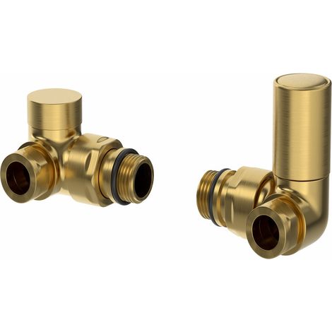 Galiflo Brushed Brass Corner Manual Radiator Towel Rad Valve Pack 15mm Modern (1/4)