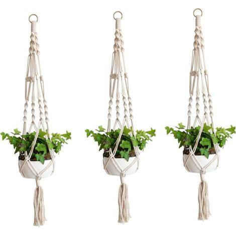 3 Stück Handgestrickte Blumentopf Netzbeutel aus Stoff mit