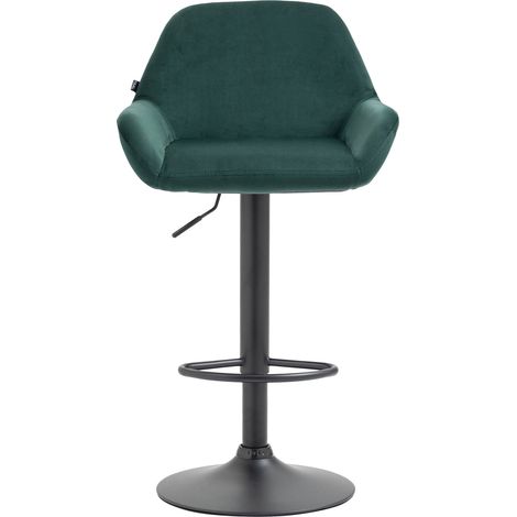Tabouret de bar Braga Velours avec pied en métal réglable et pivotant Vert foncé Noir (1/9)