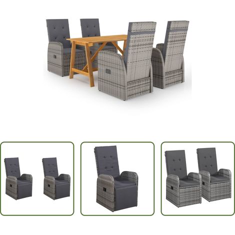 vidaXL Salle à manger extérieure - Ensemble à manger de jardin 5 pcs Gris (1/5)