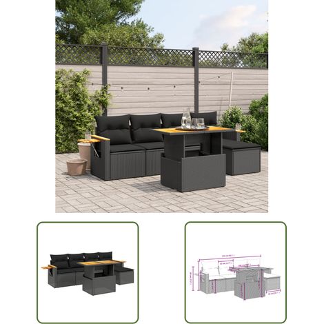 The Living Store 6-tlg. Garten-Sofagarnitur mit Kissen Schwarz Poly Rattan - Gartenmöbel Set - PE-Rattan Möbel - Outdoor Lounge - Garten Sofa - Balkon Möbel (1/3)