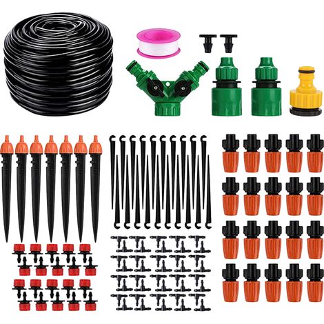 Kit d'irrigation goutte-à-goutte et brumisation 40 m avec tuyau, buses réglables, raccords rapides et système automatique (40 m)