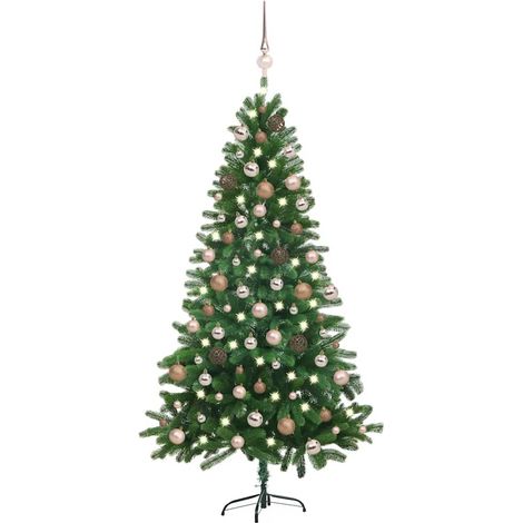 Künstlicher Weihnachtsbaum mit Beleuchtung & Kugeln 150 cm Grün