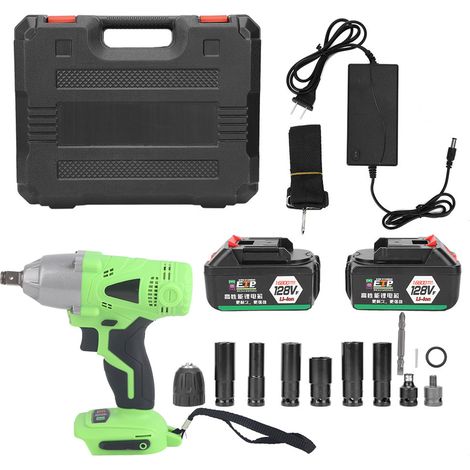 Clé à chocs électrique sans balais 128Vf, rechargeable, avec 2 batteries et 1 chargeur, prise US 80-240V (1/5)