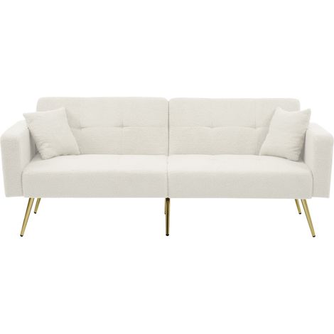 Verwandbares Schlafsofa in Weiß mit verstellbarer Rückenlehne, goldenen Beinen und Kissen (1/5)