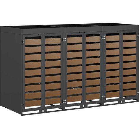 Rangement de poubelle à roulettes pour 3 poubelles Anthracite (1/5)