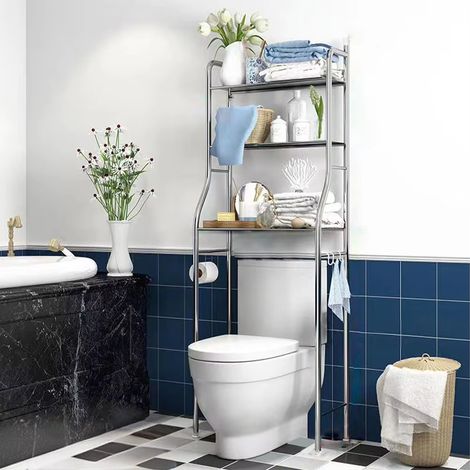 Étagère de rangement pour WC — Organiseur de salle de bain autoportant en acier inoxydable  Gain de place et montage facile — Argent (1/5)