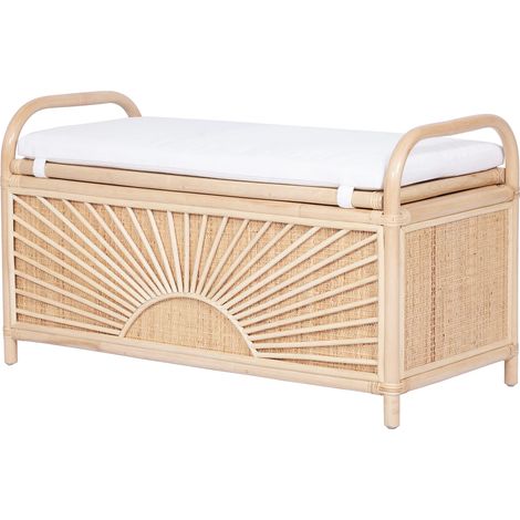 Banc coffre en rotin tressé avec coussin - L.91 x P. 43 x H. 51 cm - Naturel - SOLEYA (1/5)
