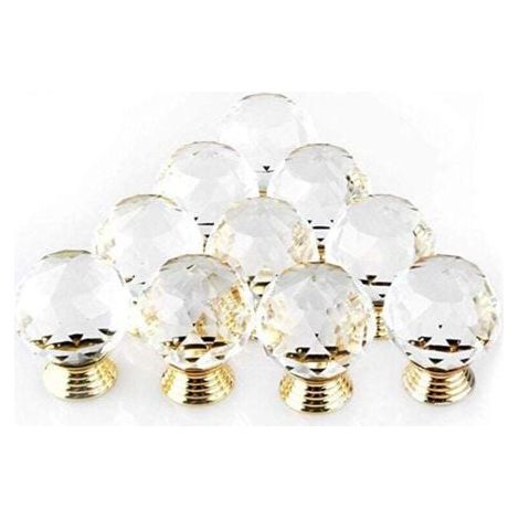 Promotion 10er Pack Türknauf Griff Durchmesser 30mm Kristall Gold, Mant Runde Schrankknöpfe Glas Knöpfe Dekoration für Möbel Schublade (1/5)