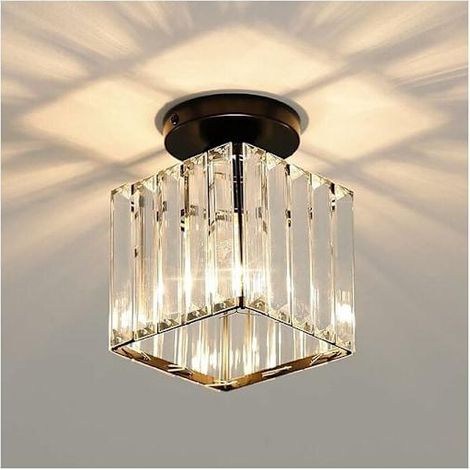 Mini plafonnier en cristal, lustre moderne en cristal, plafonnier LED pour couloir, entrée, restaurant, bar, E27 (noir) KLB (1/5)