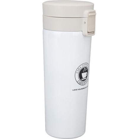 Mug isotherme de voyage en acier inoxydable, 500 ml, avec couvercle, blanc.