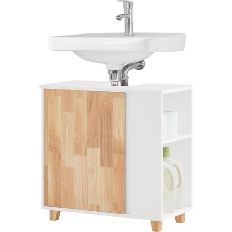 SoBuy BZR75-W Waschbeckenunterschrank Waschtisch Badschrank Unterschrank Badmöbel Weiß-Natur BHT ca: 60x60x29cm (1/5)