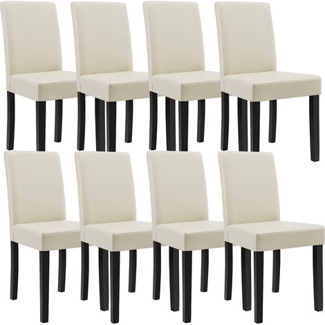 8er-Set Polsterstühle mit Massivholzbeinen und Kunstlederbezug Creme en.casa (1/5)