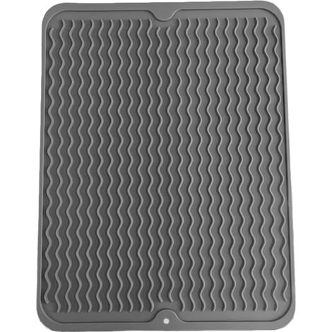Tapis Égouttoir Vaisselle Silicone 40x30cm, Antidérapant Gris -À côté de l'évier et sous l'égouttoir, protège le plan de travail, résistant à la chaleur, facile à nettoyer, pliable (1/5)