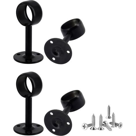 4 supports en acier inoxydable noir pour tringle à rideau au plafond, supports muraux pour tringle à rideau pour salle de bain, douille pour tringle de 32 mm (1/5)